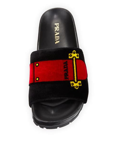 prada slide|prada flat velvet slides.